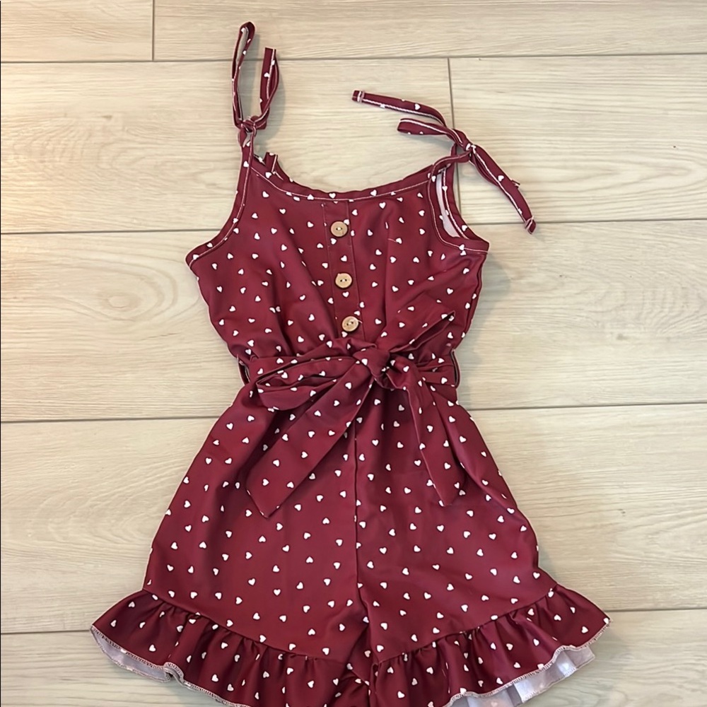 Chic Burgundy Heart Print Romper